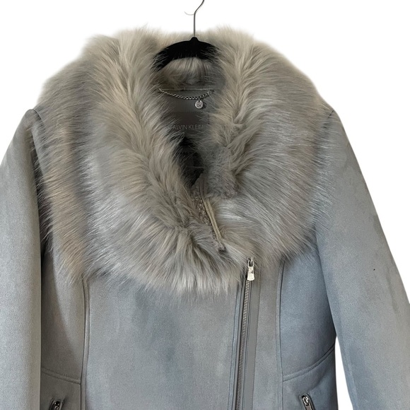 NWT Calvin Klein Asymmetrical Faux Shearling Grey LG (US 12-14) - Picture 5 of 12